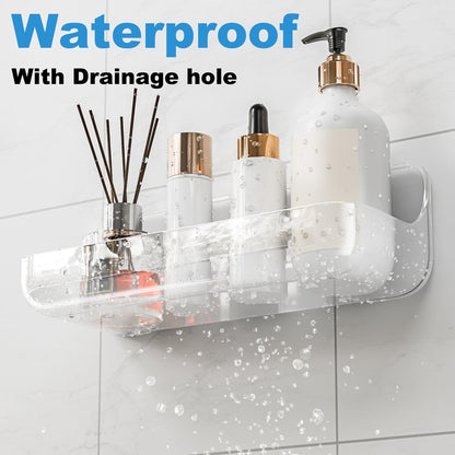 Kawfle Adhesive Shower Caddy, 4 Pack Acrylic Bathroom Shelves, No Drill Wall Mount Organizer Storage Shelf