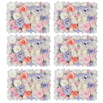 GOUZIBHD Fake Flower Backdrop, Artificial Floral Wall Panel 6PCS 3D Flower Wall Panel, for Wedding Party Photography Home Decor, 24x16in Faux Flower Background