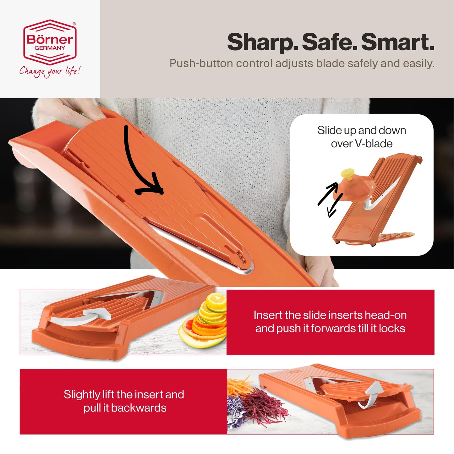 Swissmar Borner V-1001 V-Slicer Plus Mandoline 5 Piece Set (Orange)