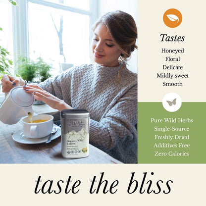 Wild Bliss Organic Linden Flower Tea - Caffeine Free Loose Leaf Calming Herbal Tea - 2.82 Ounces - 40 Servings