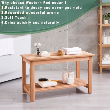 bingaai Western Red Cedar Sauna & Shower Bench 31.5" Fully Assembled – Strong, Durable, Soft-Touch, Insulating Cedar Wood Bench for Bathroom, Sauna, Indoor & Outdoor Use