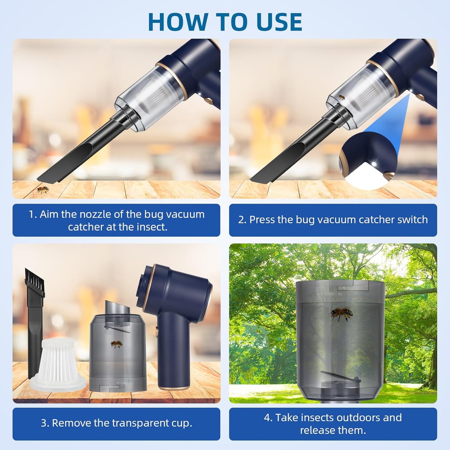Handheld Cordless Rechargeable Vacuum Cleaner, Bug Catcher for Insect Dust Buster & Air Blower with Strong Suction