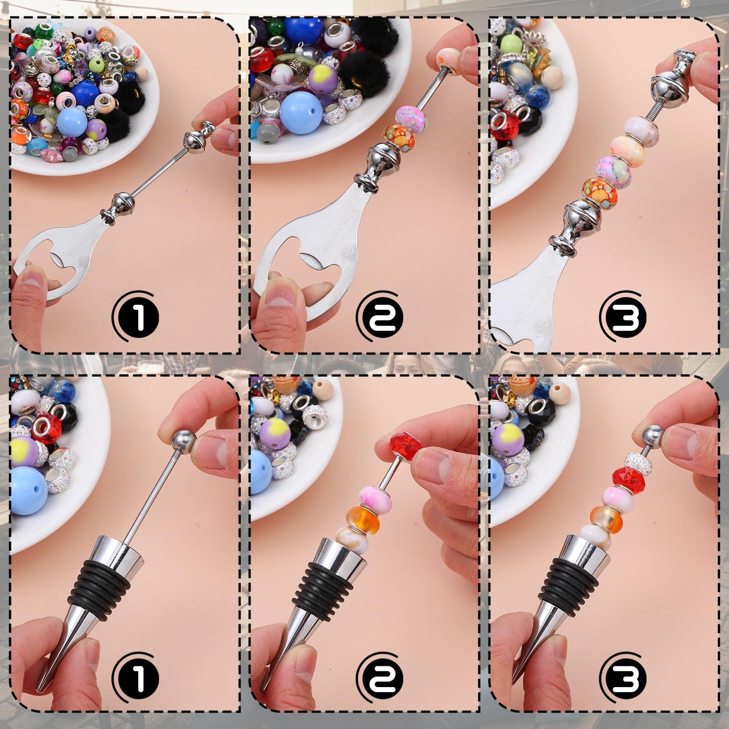 AOZUO 20 Pcs Beadable Wine Stoppers Beadable Beer Opener Set, Bottle Opener Decorative Beaded Wine Bottle Stopper Reusable Alloy Saver for DIY Crafts Bar Party Favor Gifts