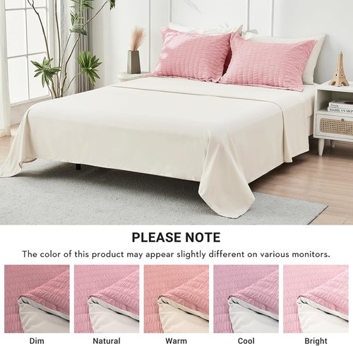 HYMOKEGE Twin XL Comforter Set - 5-Piece Seersucker Bedding in Pink/Ivory | All-Season Luxury Bed in a Bag