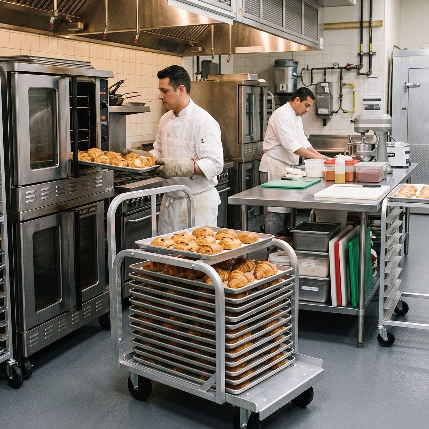 TrueCraftware- Heavy Duty Aluminum Full Size Sheet Pan Truck with 4 Each of 5" Swivel casters- Commercial Bakery Track for Full Size Sheet Kitchen Restaurant Cafeteria Pizzeria Hotel and Home