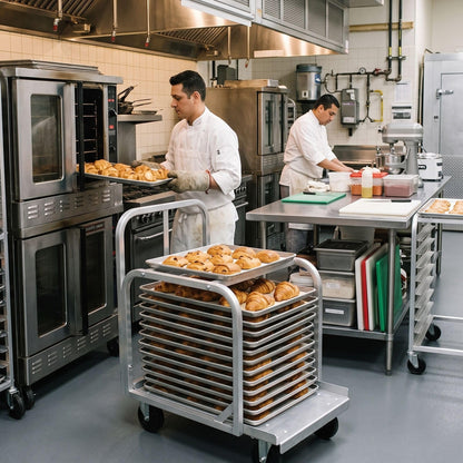 TrueCraftware- Heavy Duty Aluminum Full Size Sheet Pan Truck with 4 Each of 5" Swivel casters- Commercial Bakery Track for Full Size Sheet Kitchen Restaurant Cafeteria Pizzeria Hotel and Home