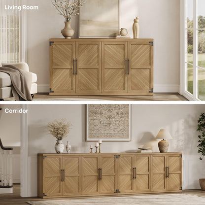 SICOTAS Buffet Cabinet with 4 Doors, Modern Sideboard Cabinet with Storage and Adjustable Shelves, Large Credenza Storage Cabinet (1, Oak Brown)