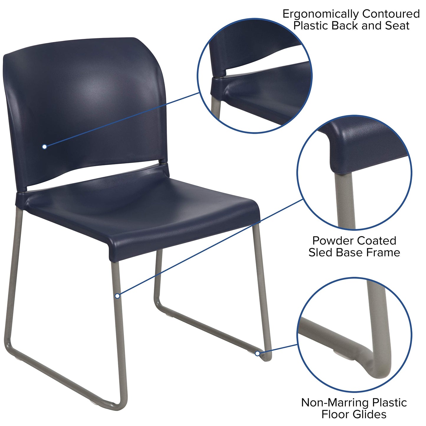 Flash Furniture Hercules Series Contoured Stacking Chairs for Waiting Rooms and Offices, Ergonomic Lobby Chairs with Curved Back, Set of 5, Navy
