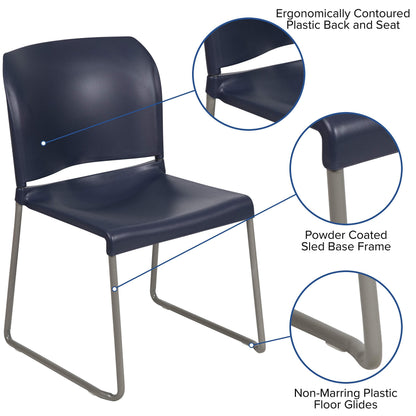 Flash Furniture Hercules Series Contoured Stacking Chairs for Waiting Rooms and Offices, Ergonomic Lobby Chairs with Curved Back, Set of 5, Navy