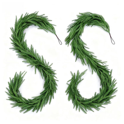 2 Pack 6FT Real Touch Norfolk Pine Garland – Artificial Evergreen Greenery Christmas Decoration for Mantel, Staircase, Table, Indoor Outdoor Rustic Farmhouse Winter Holiday Decor