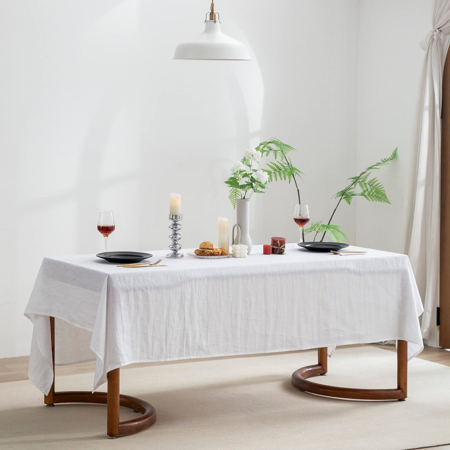 EVERLY 100% Pure Linen Rectangle Tablecloths 60x84Inches for Dining, Buffet Parties, Picnic,Events, Weddings and Restaurants, Decorative Halloween, Thanksgiving Machine Washable Tablecloths-White