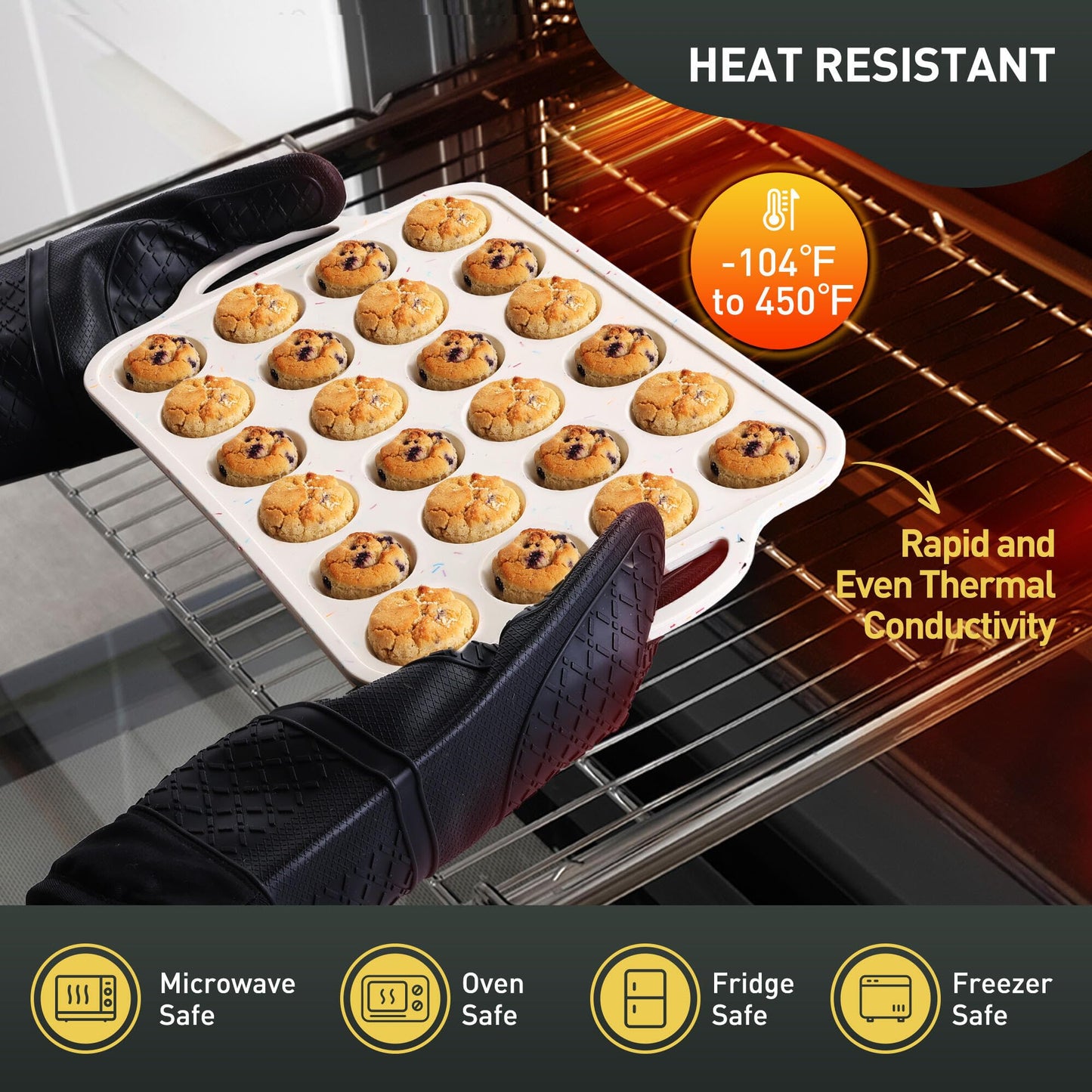 2 Packs 24 Cups Silicone Muffin Pan with Metal Reinforced Frame Mini Size Cupcake Pan Tray Egg Bites Silicone Circle Cookie Molds Muffin Tin Tart Pans Baking Sheet Set for Breakfast Sandwiches