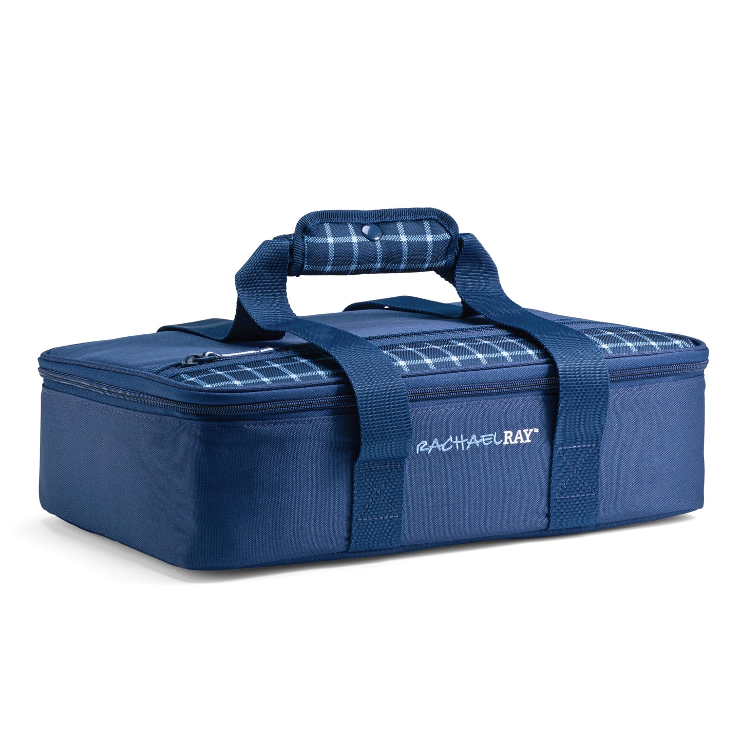 Rachael Ray Lasagna Lugger, Thermal Insulated Casserole Carrier for Hot or Cold Food, Lugger Tote for Potluck, Parties, Picnic, and Cookouts, Fits 9" x 13" Baking Dish, Navy Gingham