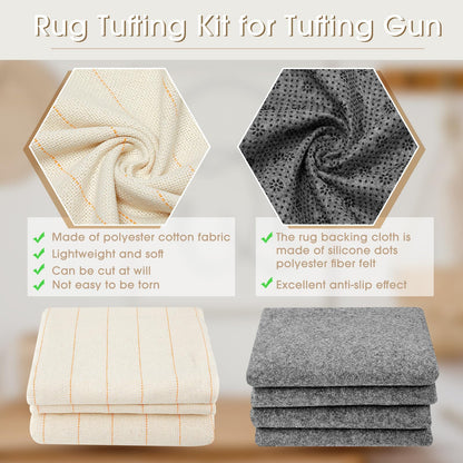 Tudomro 4 Pcs 80'' X 80" Large Tufting Cloth for Rugs and Non Slip Final Backing Tuft Fabric Monks Cloth for Tufting Needle DIY Rug Making, Contains Cleaning Brush and Glue Scraper