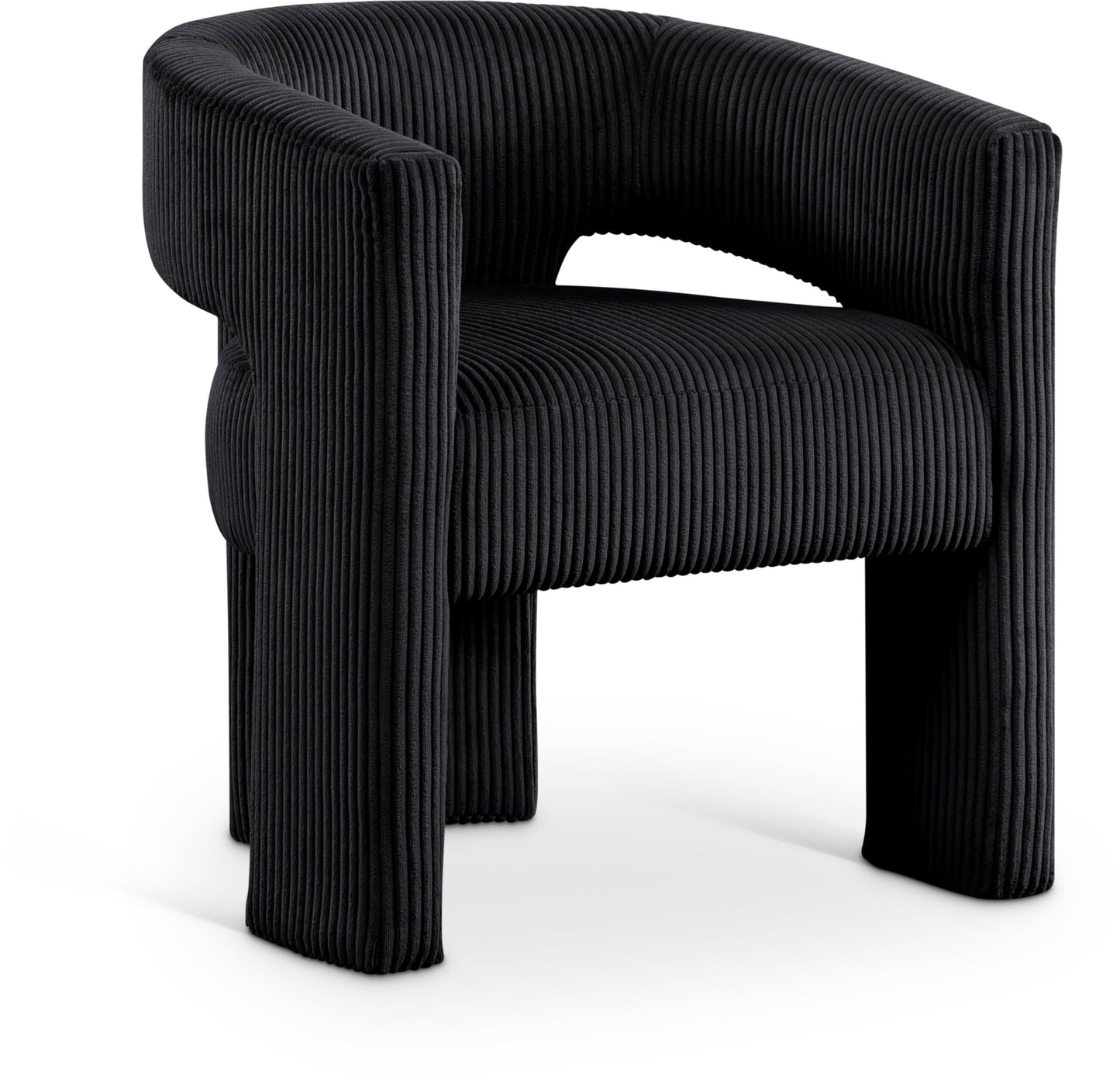 Meridian Furniture 11055Black-C Riz Collection Modern | Contemporary Accent/Dining Chair with Soft Black Microsuede Corduroy Fabric, Solid Wood Inner Frame, 26" W x 23.5" D x 28" H, Black
