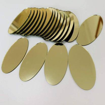 NUORUI 50pcs 2" x 1" Oval Mirrors Mosaic Mirror Tiles for Craft Projects (Yellow Gold)