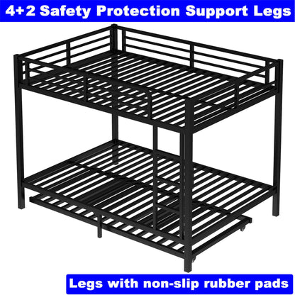 SIMPLEZC Upgraded Version Thicken Stronger Metal Heavy-Duty Full Over Full Bunk Bed with Twin Size Trundle, Bunk Bed for Adults with Ladders, Easy Assemble (Full/Full)