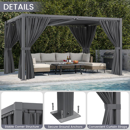 SAILARY Louvered Pergola 12' x 20' with Waterproof Curtains, Large Outdoor Aluminum Pergola with Reinforced Steel Roof, Heavy-Duty Hardtop Gazebo, Privacy Shaded Shelter, Grey