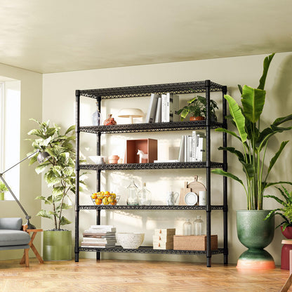 IZEUK 5-Tier Adjustable Heavy Duty Metal Storage Shelving Unit, Wide Utility Rack Organizer for Garage, Basement, Kitchen, Office, Warehouse (Black, 17.7" D x 59.1" W x 70.9" H)
