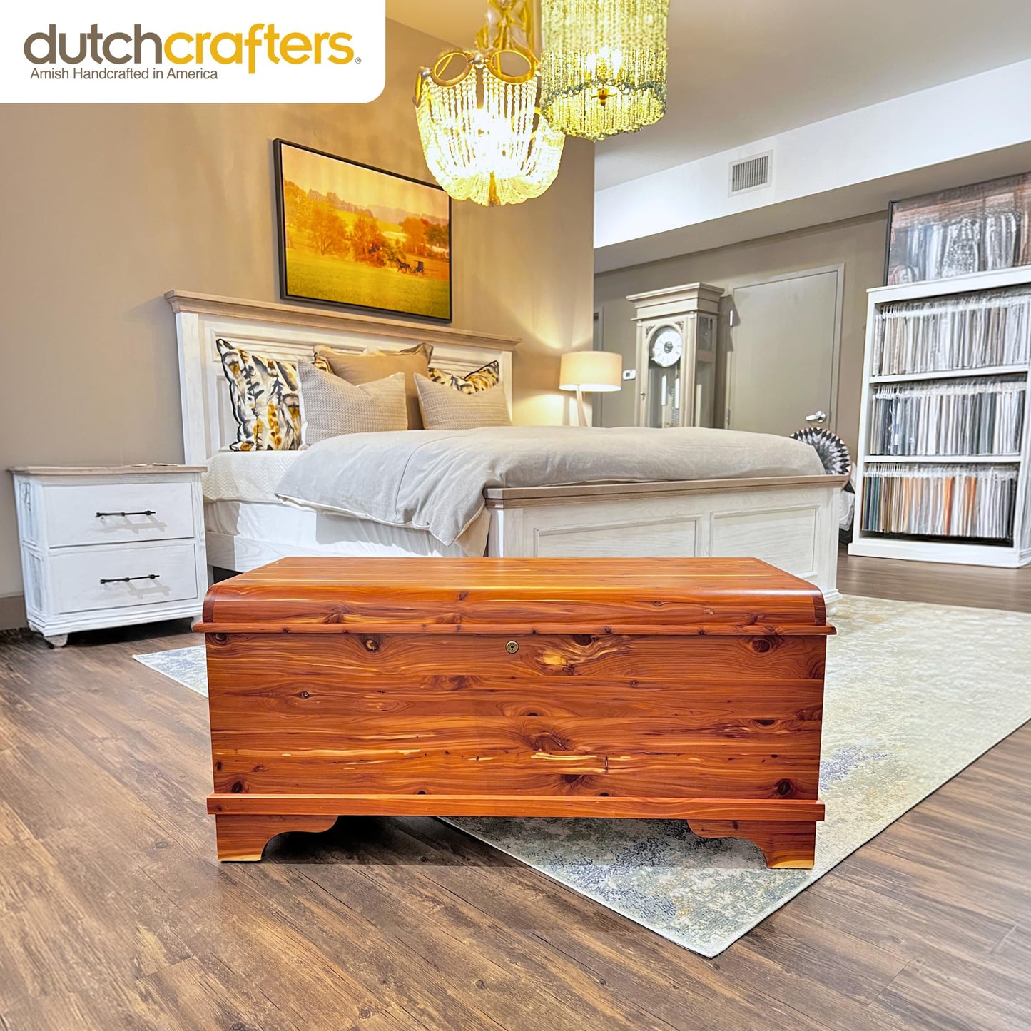 DutchCrafters Red Cedar Wood Blanket Storage for Living Room, Fully Lined Hope Chest, Bedroom Bench, Lockable Storage Box, Locking Chest with Handles and Waterfall Edge - Amish Made in USA (35" Small)