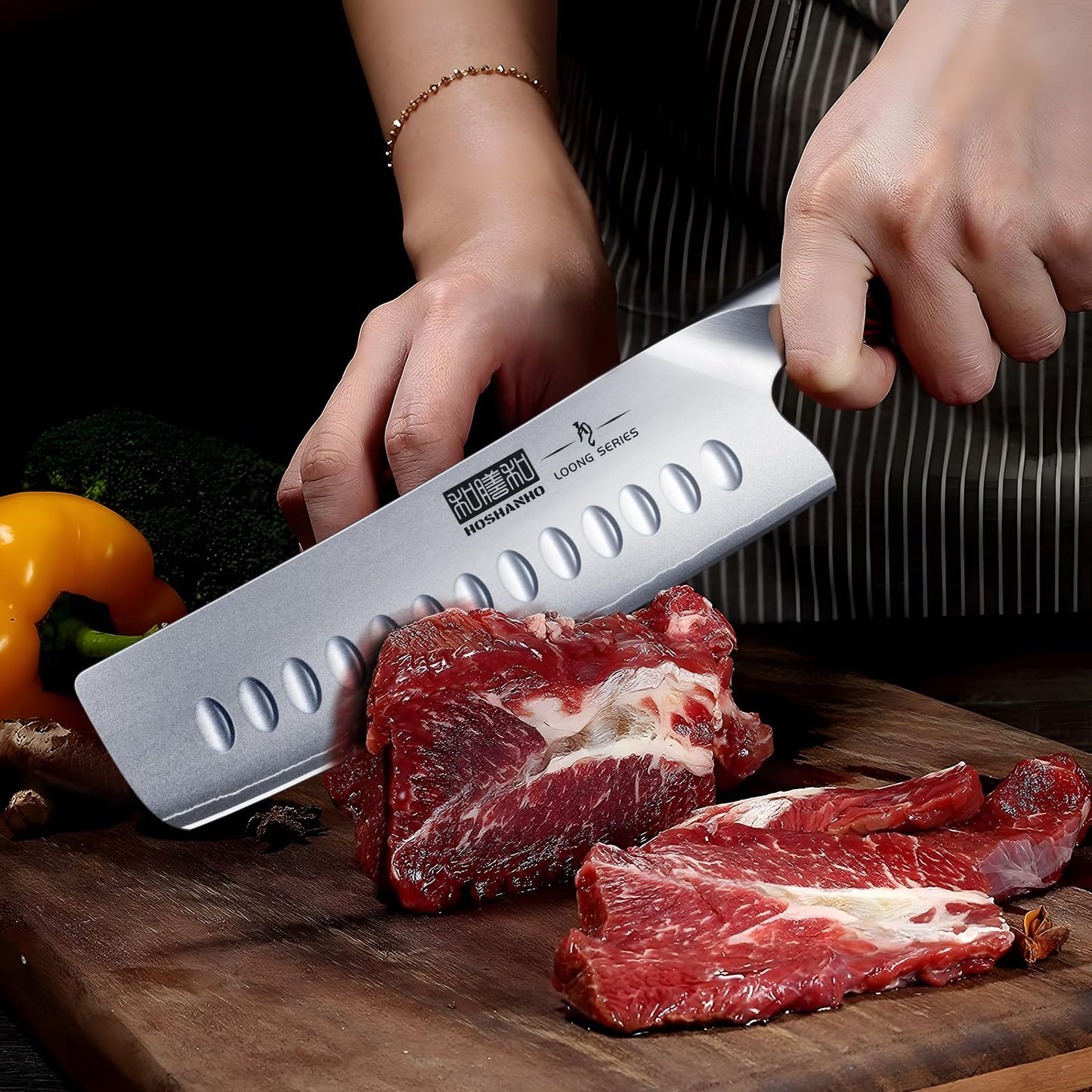 HOSHANHO 7 Inch Nakiri Knife, Japanese High Carbon Stainless Steel Chef Knife, Multipurpose Meat Vegetable Sharp Kitchen Knife with Ergonomic Pakkawood Handle
