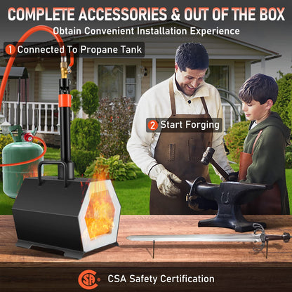 VEVOR Propane Forge Portable, Single Burner 2600°F Metal and Knife Forge, Large Capacity Blacksmithing Farrier Forges, Gas Forging Tools and Equipment, Complete Mini Forge Kit