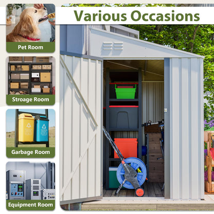 YOPTO 4×7 FT Outdoor Metal Storage Shed,Heavy-Duty Lean to Storage Shed with Lockable Door and Reinforced Beams,All Weather Waterproof Storage House W/2 Air Vents,for Backyard,Patio,Lawn,White