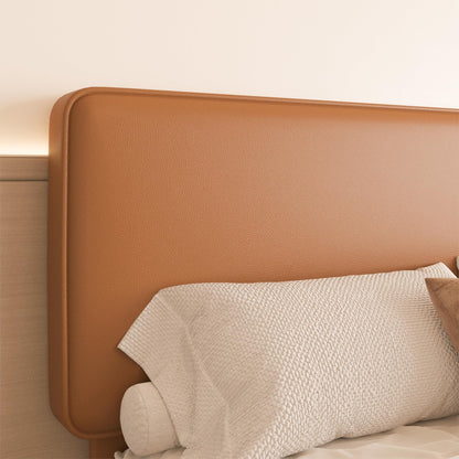 Lcwtvgxr King Size Leather Platform Bed Frame with Adjustable Upholstered Headboard, Solid Wooden Legs, No Box Spring Needed, Easy Assembly, Noise Free, Orange-Brown
