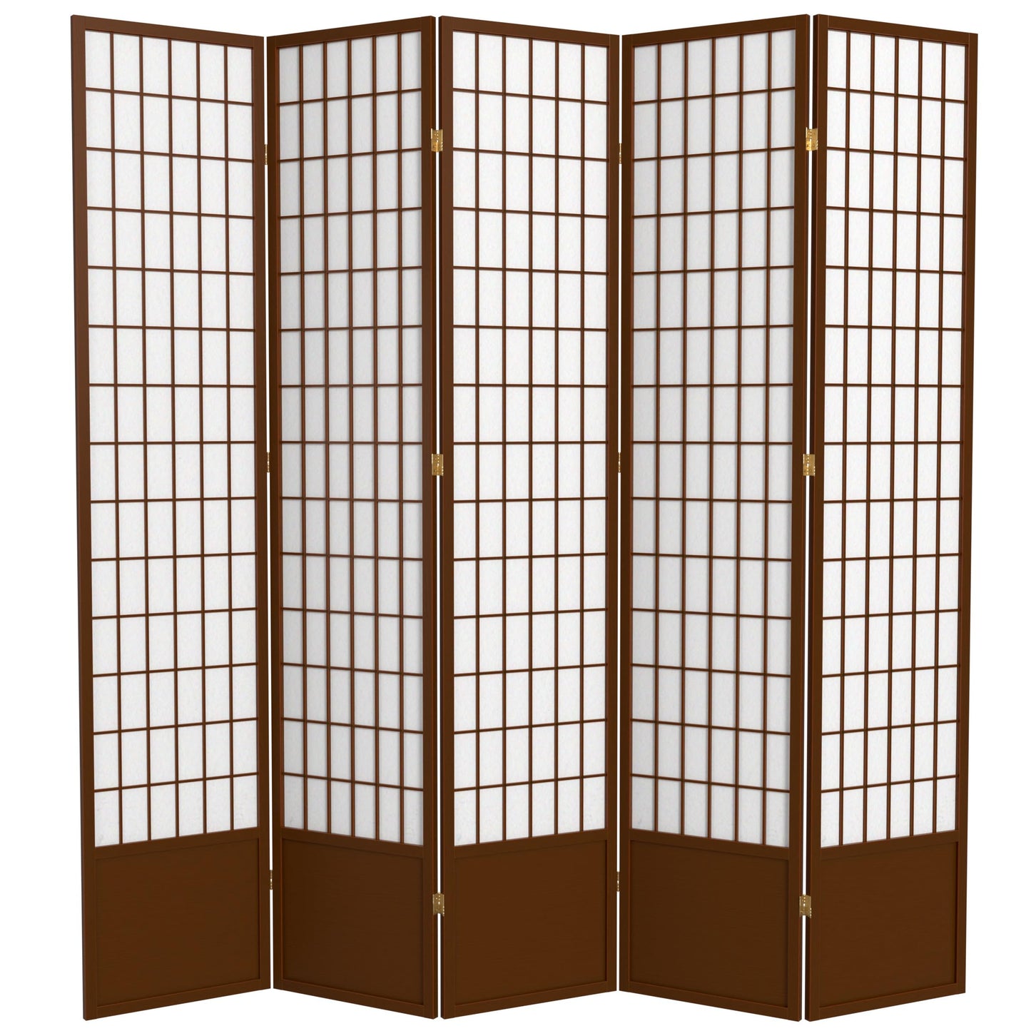 Oriental Furniture 7 ft. Tall Window Pane Shoji Screen - Walnut - 5 Panels