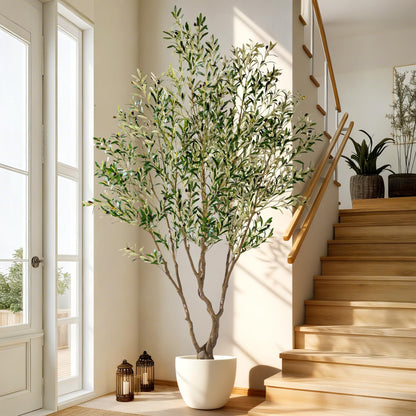 7ft Faux Olive Tree with Pot & Moss Artificial Olive Plant Fake Olive Tree for Home Decor, Large Indoor Artificial Trees Faux Plants Indoor Durable Artificial Trees for Living Room/Office