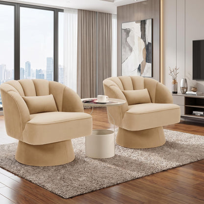 GarveeHome Modern 360° Swivel Velvet Barrel Accent Armchair – Striped Backrest & Plush Padding, Comfy Round Lounge Chair for Living Room, Bedroom, Reading Nook