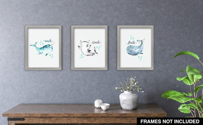 Confetti Fox Kids Bathroom Wall Art Decor, 8x10 Unframed Set of 3 Prints - Sea Animals