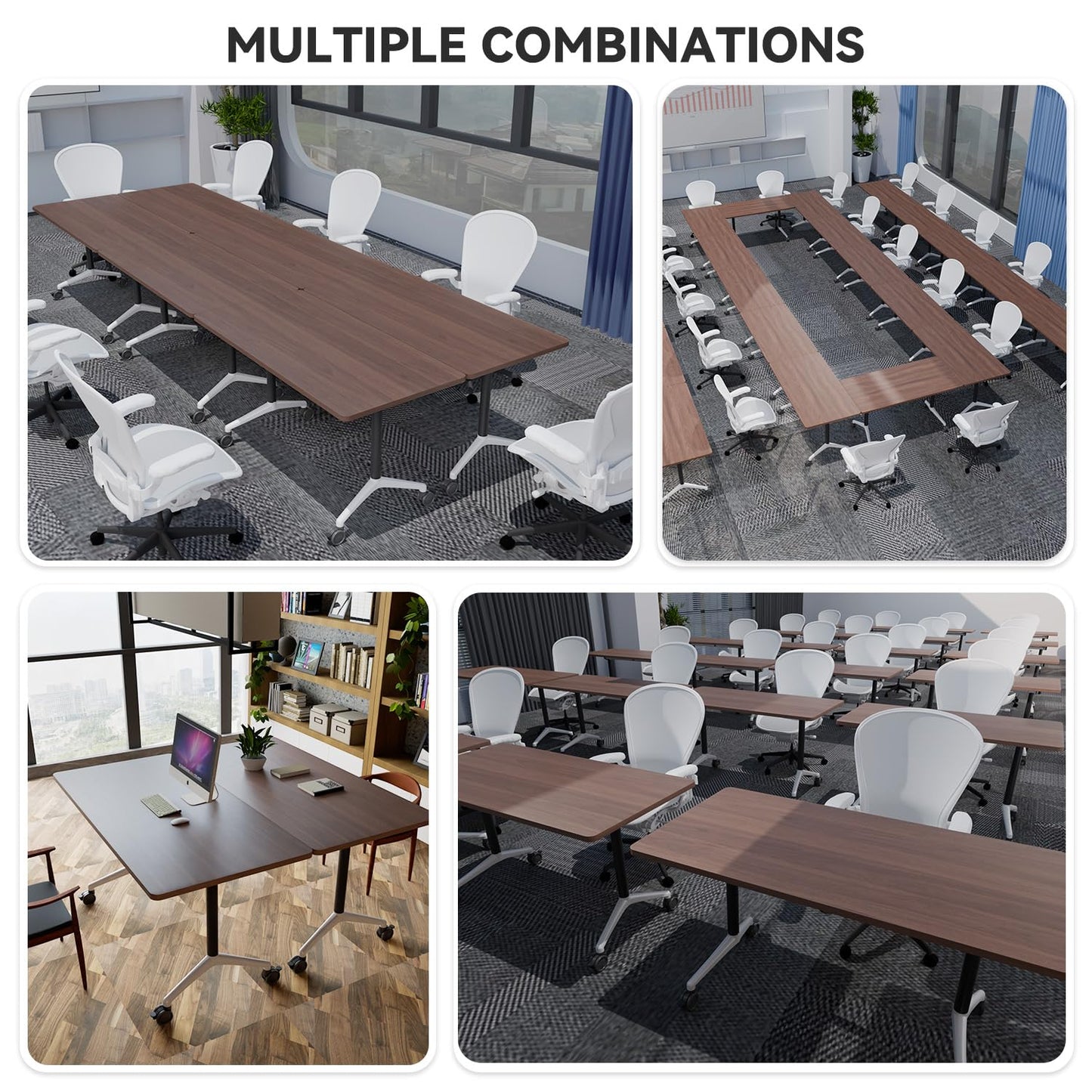Folding Conference Room Tables, Seminar Conference Table Modern Flip Top Training Meeting Tables, Conference Room Table with Wheels for Home Office Classr,10 Pack 63inch