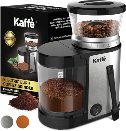Kaffe Electric Burr Coffee Grinder (5.5oz) with Adjustable Coarseness Settings, Precision Coffee Bean Grinder (Silver)