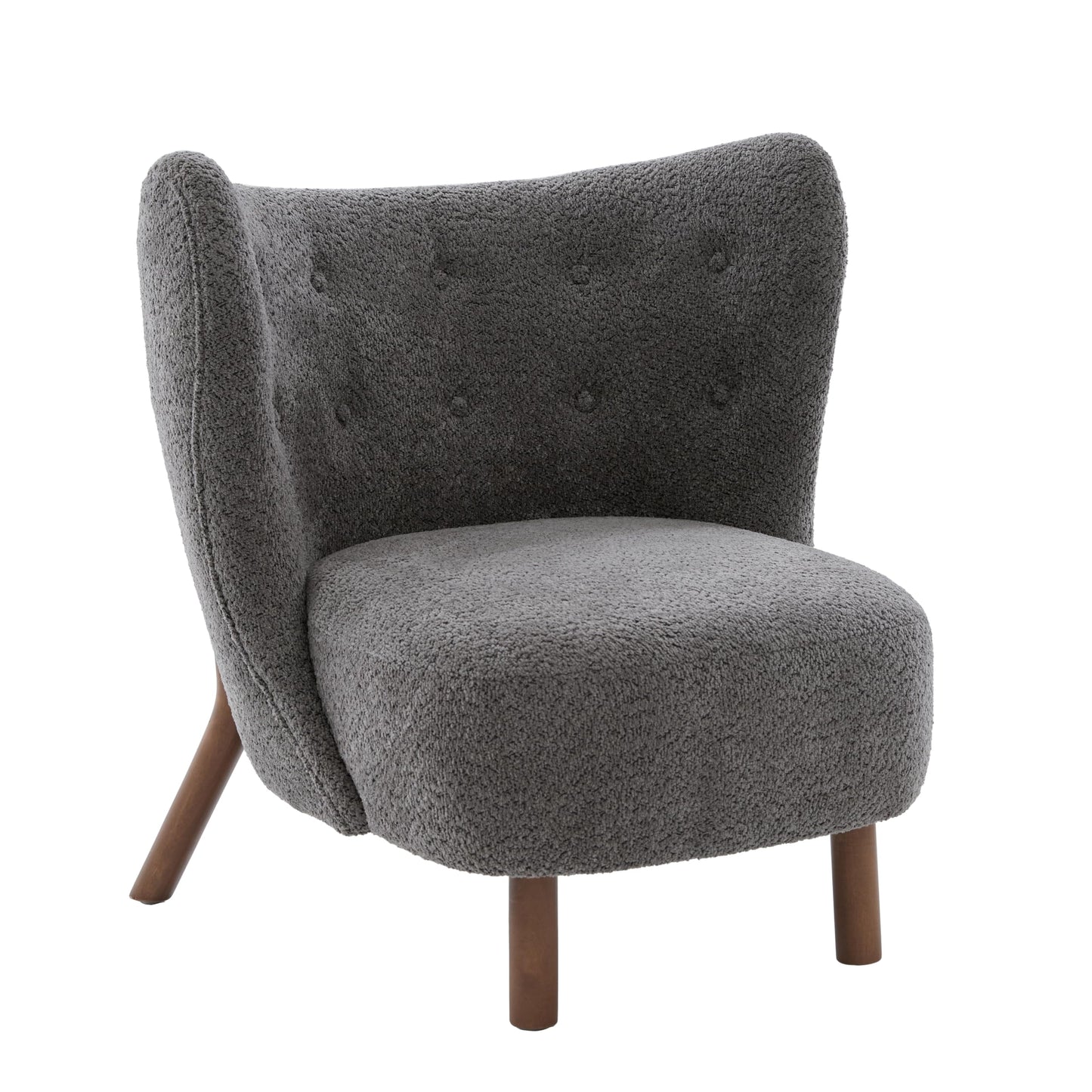 Christopher Knight Home Aurora Boucle Upholstered Wingback Accent Chair, Solid Wood Living Room Slipper Chair, Bedroom Comfy Reading Chair, Dark Grey