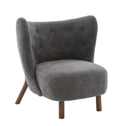 Christopher Knight Home Aurora Boucle Upholstered Wingback Accent Chair, Solid Wood Living Room Slipper Chair, Bedroom Comfy Reading Chair, Dark Grey