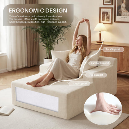 66" Chaise Lounge Chair Indoor, Oversized Boneless Lounge Chair with 3 Pillows, Chenille Cloud Reading Chair for Living Room Bedroom, Deep Seat Sleeper Couch, No Assembly Required