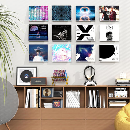 Hulaed 12 Pack 12 inch Vinyl Record Shelf Wall Mount, Record Holder for Storage & Display, Clear Floating Shelf