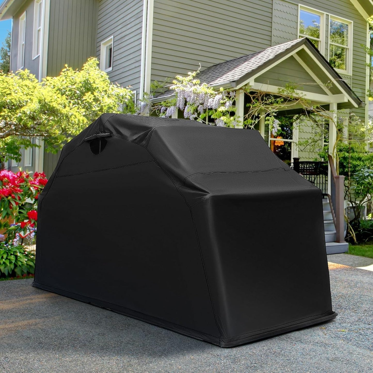 ERGOMASTER Motorcycle Shed, 136" x 54" x 75" Heavy Duty Waterproof Motorcycle Garage with 600D Oxford Fabric, Roll-up Mesh Windows Shed
