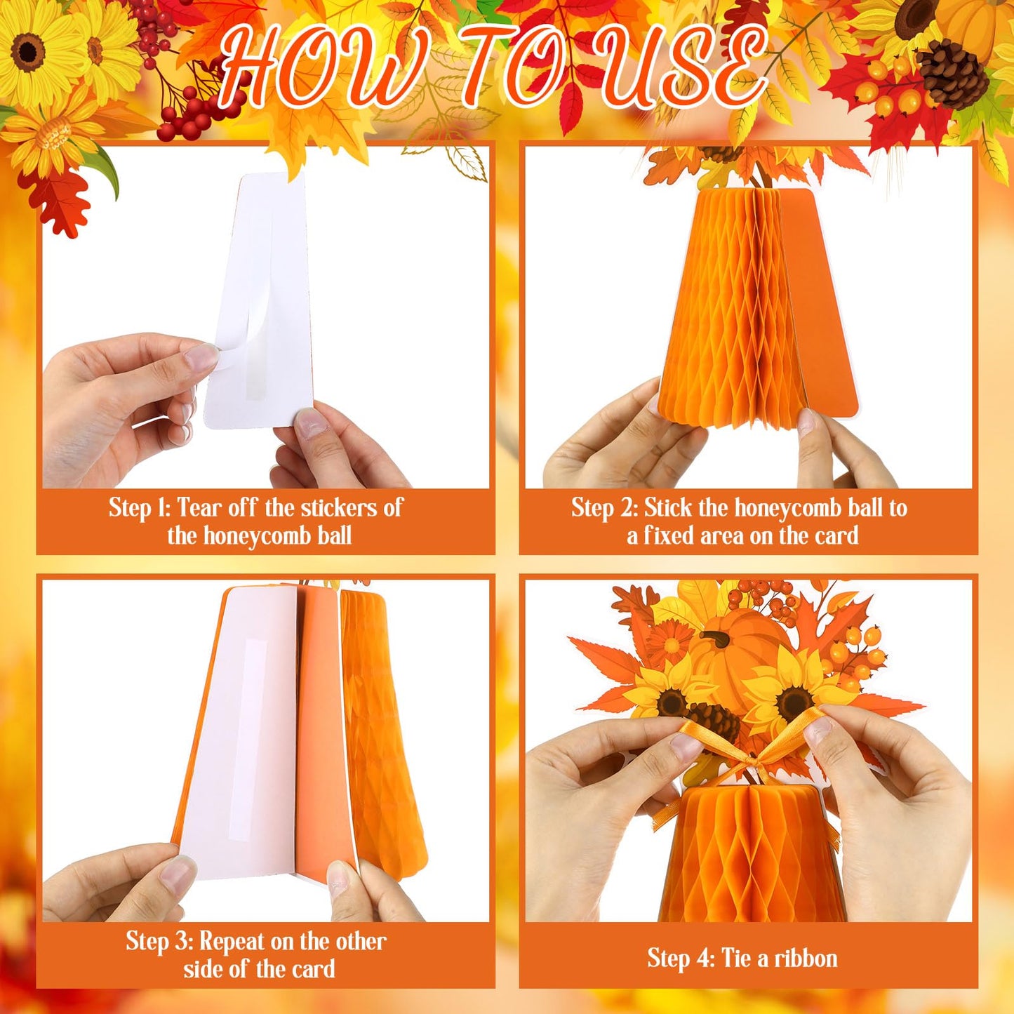 Kathfly 9 Pcs Fall Honeycomb Centerpieces Autumn Thanksgiving Pumpkin Maple Berry Sunflowers Paper Vase Table Centerpiece 3D Fall Party Decoration for Thanksgiving Party Favors Home Table Decor