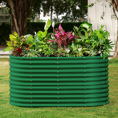 Land Guard 8x4x3ft Oval Galvanized Raised Garden Beds, Large-Capacity Metal Planter Box Outdoor, Durable Deep Raised Garden Bed 3ft Tall, Raised Beds for Gardening Vegetables, Forest Green