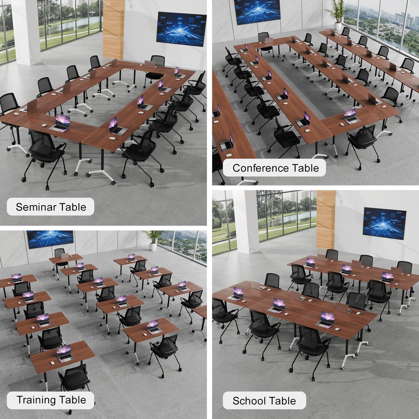 JNMDLAKO Conference Table 8 ft, Folding Conference Room Tables On Wheels - Mobile Rectangle Large Meeting Seminar Tables,Flip Top Mobile Training Room Table for Office Business Classroom
