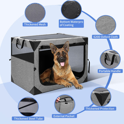 Dog Crate,36x25x25 Inch Large Dog Crate for Large or Medium Dogs, Portable and Foldable Design of Dog Cage, Perfect for Travel or Home Use, Dog Kennel with 3-Door and Durable Mesh Windows, Light Grey