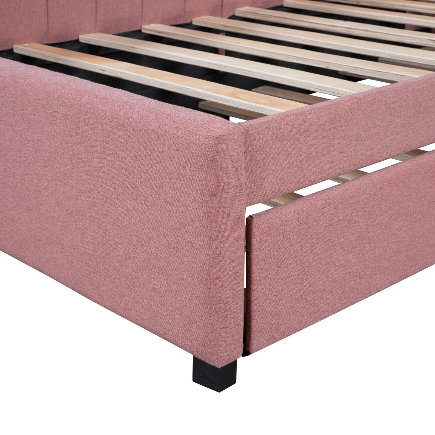 Brisca Upholstered Linen Daybed with Trundle,Twin Size Sofa Bed Frame W/Wooden Slats,for Bedroom,Apartment,Studio,Pink