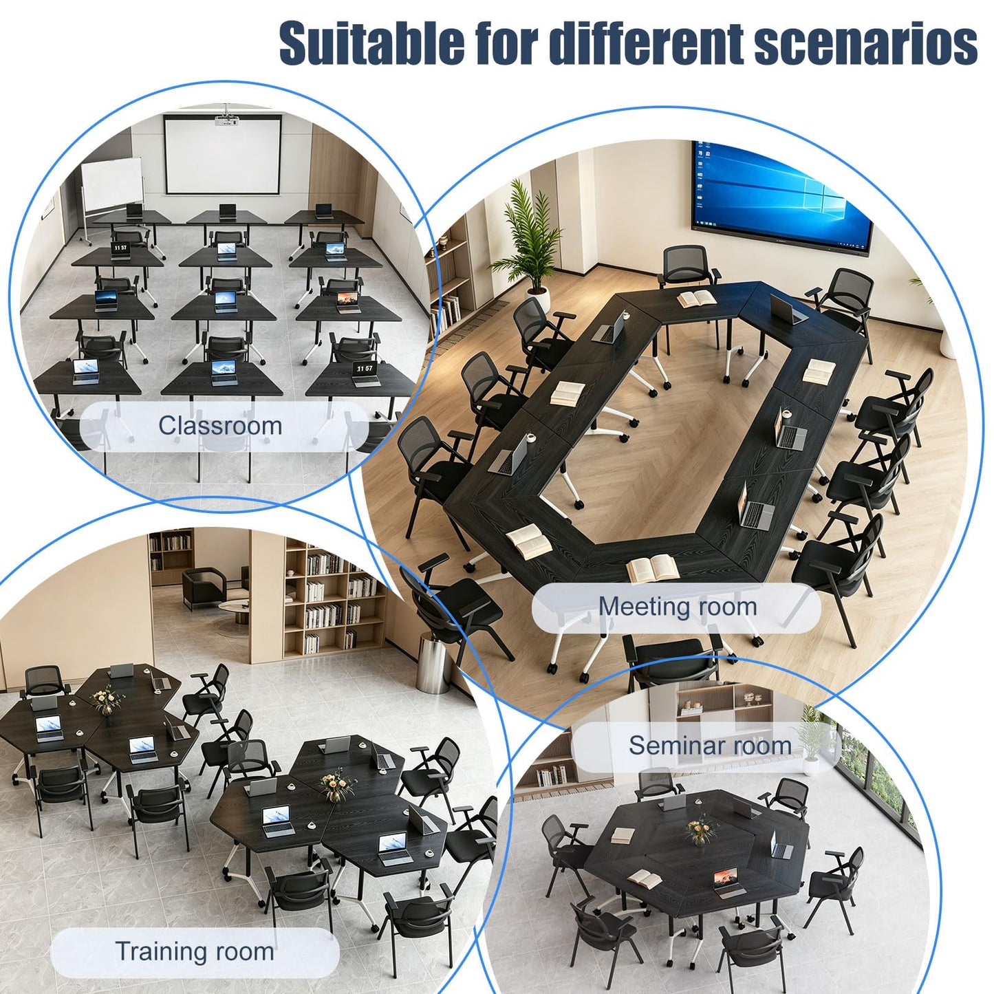 Folding Conference Table,Mobile Conference Room Tables with Wheels,47.2In Modern Seminar Tables,Flip Top Training Table for Office Classroom,Space-Saving Design