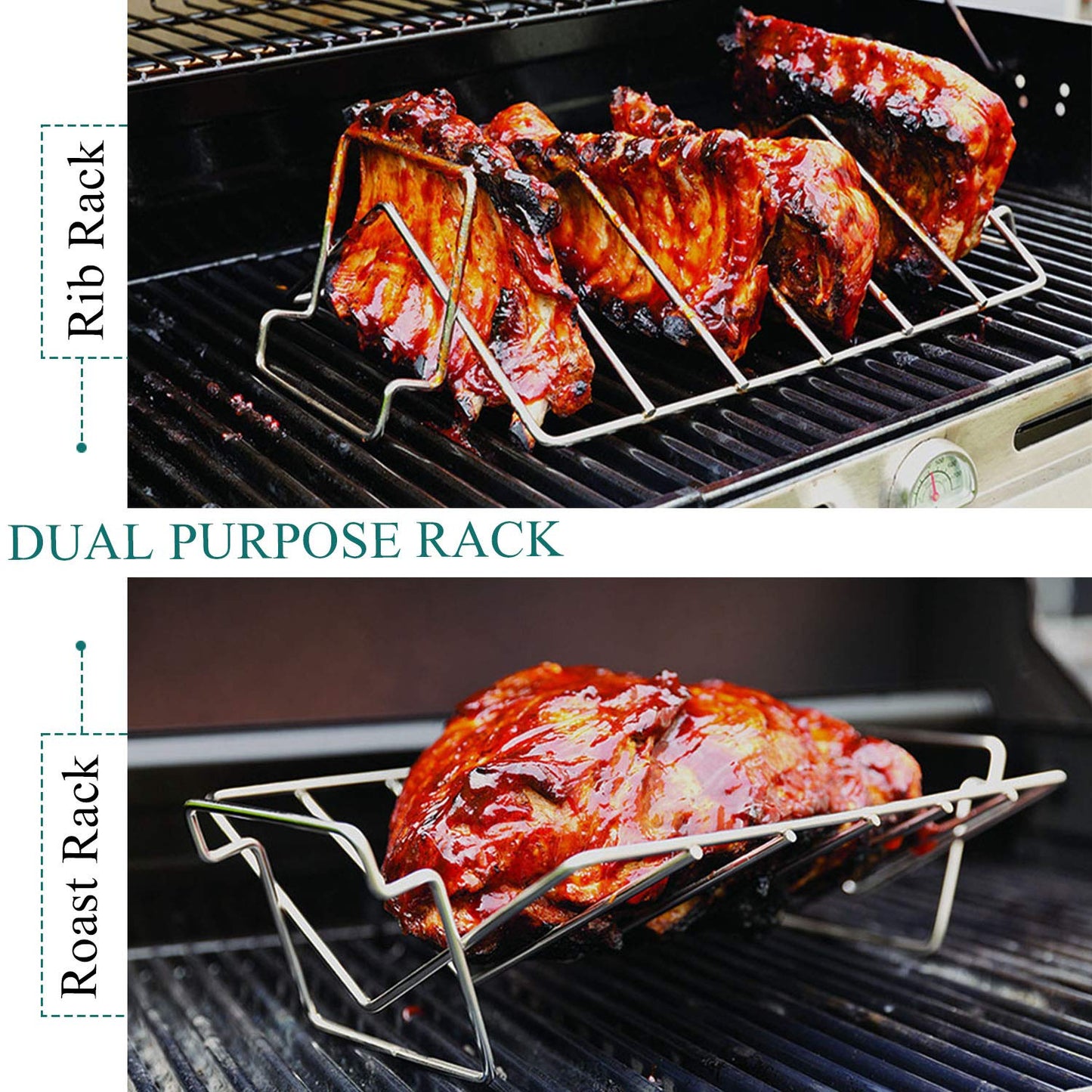 KAMaster V-Shaped Turkey Roasting Rack,Stainless Steel Rib Rack for Smoking and Grilling,Dual-Purpose Turkey Rack/Rib Rack for Big Green Egg,Kamado Grill Joe,Weber,Primo,Vision and etc.