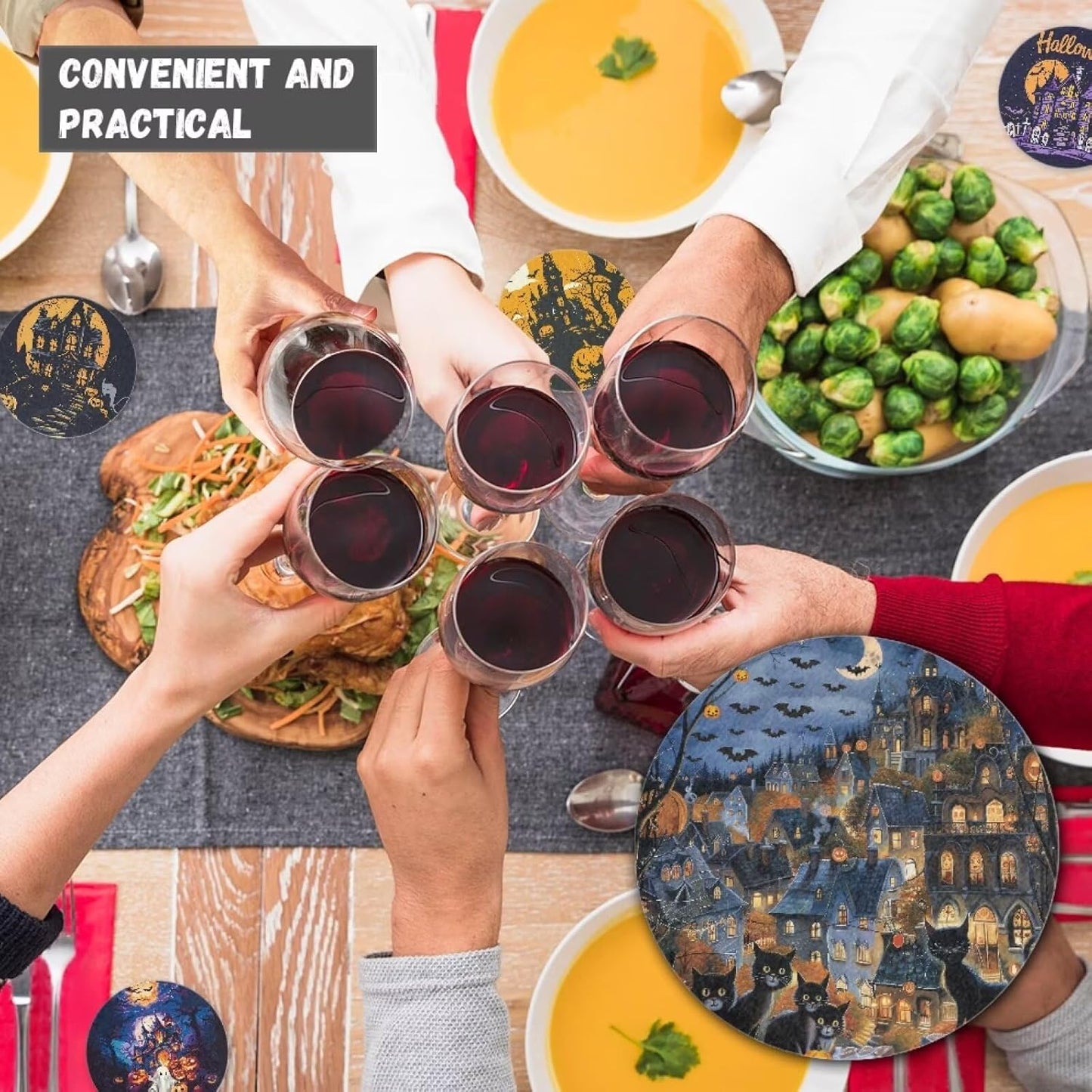 FOR U DESIGNS Set 6 Halloween Drink Coasters - of Water Absorbing Outdoor Table Coasters