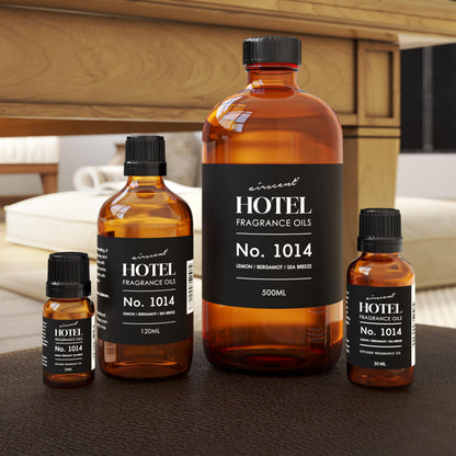 AirScent Hotel Diffuser Oil No. 1014 Inspired by The 5-Star Hotel Scent - Lemon Bergamot Sea Breeze - Fragrance Oil for Ultrasonic and Waterless Diffusers and Crafting - 10 mL, 0.34 fl oz Glass Bottle