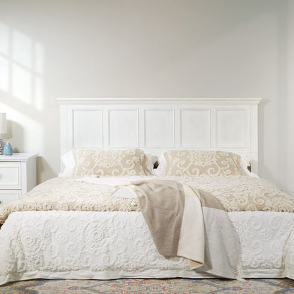OSP Home Furnishings Farmhouse Basics King Headboard Only, Rustic White Finish