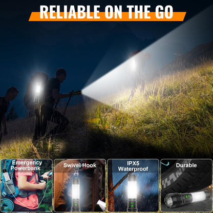Hoxida Camping Lanterns Flashlight Rechargeable High Lumens- 2000 Meters Long Beam Super Bright LED Flashlight, Waterproof Camping Tent Lights 5 Modes, Zoomable Handheld Flashlight Lantern 4pcs